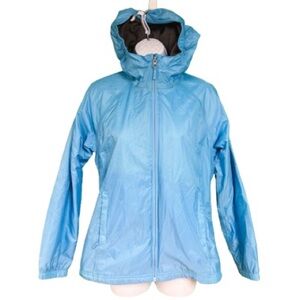 LL Bean Light Blue Zip Up Hooded Waterproof Windbreaker Jacket Womens Size XS